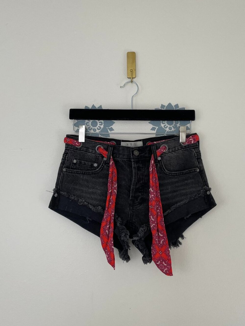 Free People We The Free Sashed & Relaxed Denim Shorts in Black Size 25